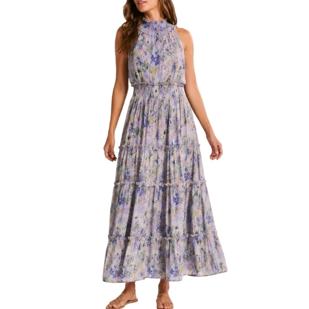 Taylor Sz 10 High Neck Ruffle Tiered Floral Fairy Whimsy Garden Maxi Dress